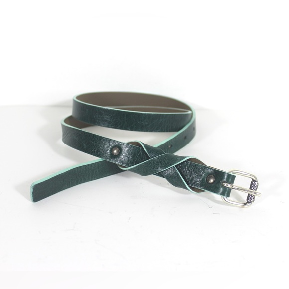 1980’s OLSEN Dark Green Leather Belt with Infinity Crossed Keeper Loop Silver - Picture 1 of 10
